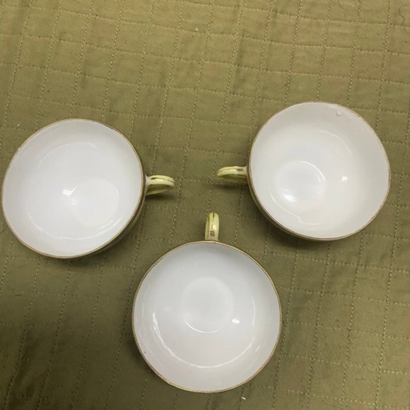 Set of 3 Tea Cups Yellow with Purple Flowers and Gold Rim - Picture 4 of 6